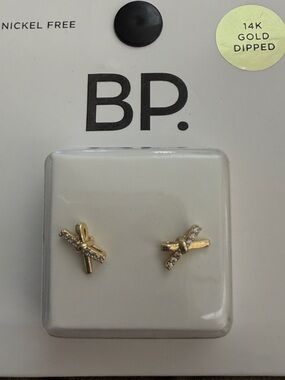 BP Gold Bow Stud Earrings with Clear Stones